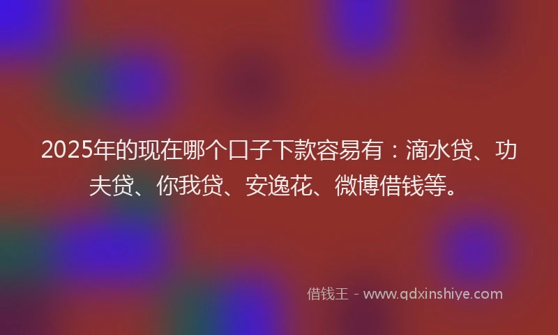2025年的现在哪个口子下款容易有：滴水贷、功夫贷、你我贷、安逸花、微博借钱等。