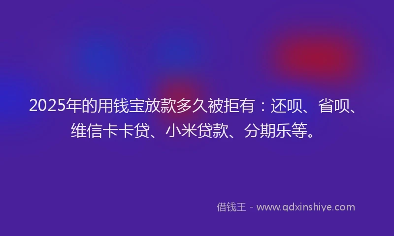2025年的用钱宝放款多久被拒有：还呗、省呗、维信卡卡贷、小米贷款、分期乐等。