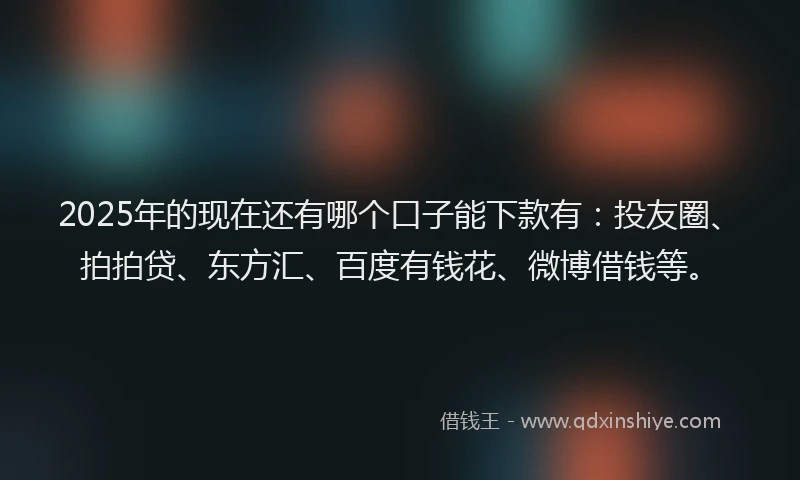 2025年的现在还有哪个口子能下款有：投友圈、拍拍贷、东方汇、百度有钱花、微博借钱等。