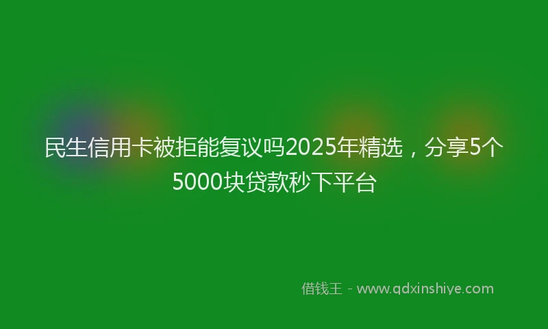 民生信用卡被拒能复议吗2025年精选，分享5个5000块贷款秒下平台