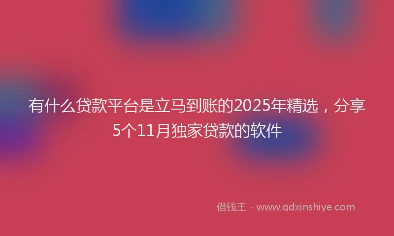 有什么贷款平台是立马到账的2025年精选，分享5个11月独家贷款的软件