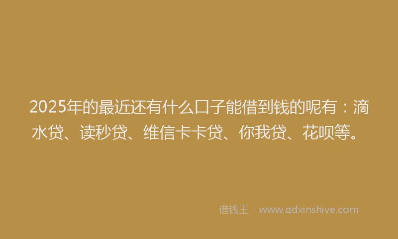 2025年的最近还有什么口子能借到钱的呢有：滴水贷、读秒贷、维信卡卡贷、你我贷、花呗等。