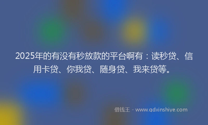 2025年的有没有秒放款的平台啊有：读秒贷、信用卡贷、你我贷、随身贷、我来贷等。