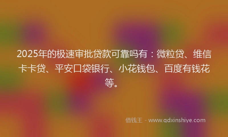2025年的极速审批贷款可靠吗有：微粒贷、维信卡卡贷、平安口袋银行、小花钱包、百度有钱花等。