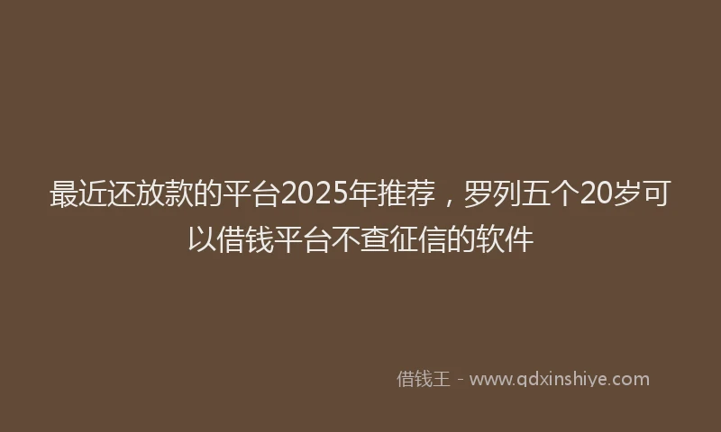 最近还放款的平台2025年推荐，罗列五个20岁可以借钱平台不查征信的软件