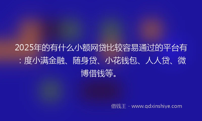 2025年的有什么小额网贷比较容易通过的平台有：度小满金融、随身贷、小花钱包、人人贷、微博借钱等。