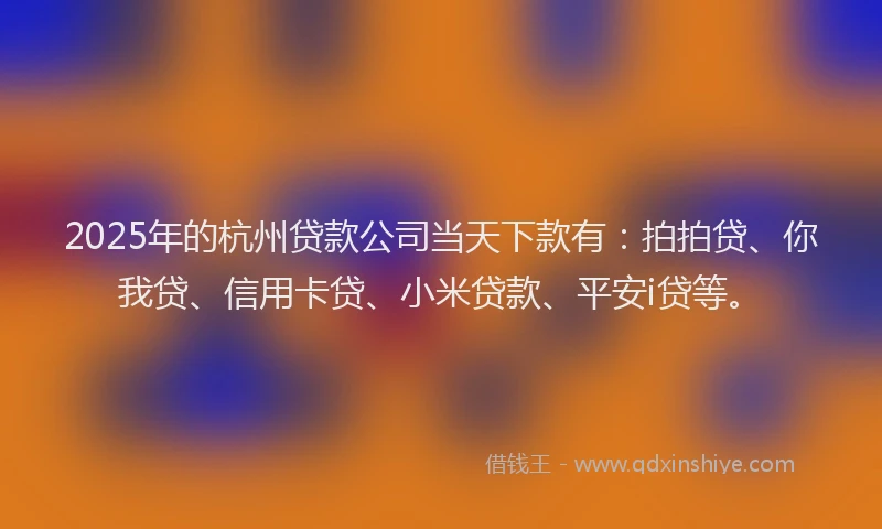 2025年的杭州贷款公司当天下款有：拍拍贷、你我贷、信用卡贷、小米贷款、平安i贷等。