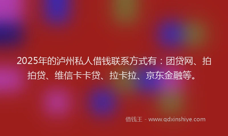2025年的泸州私人借钱联系方式有：团贷网、拍拍贷、维信卡卡贷、拉卡拉、京东金融等。