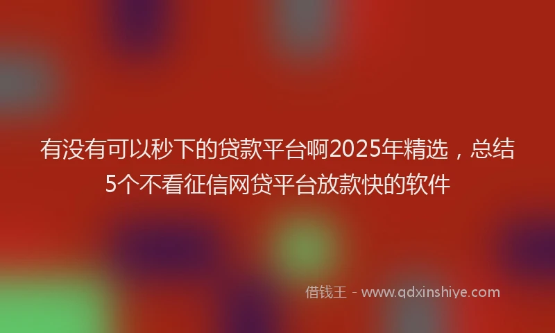 有没有可以秒下的贷款平台啊2025年精选，总结5个不看征信网贷平台放款快的软件