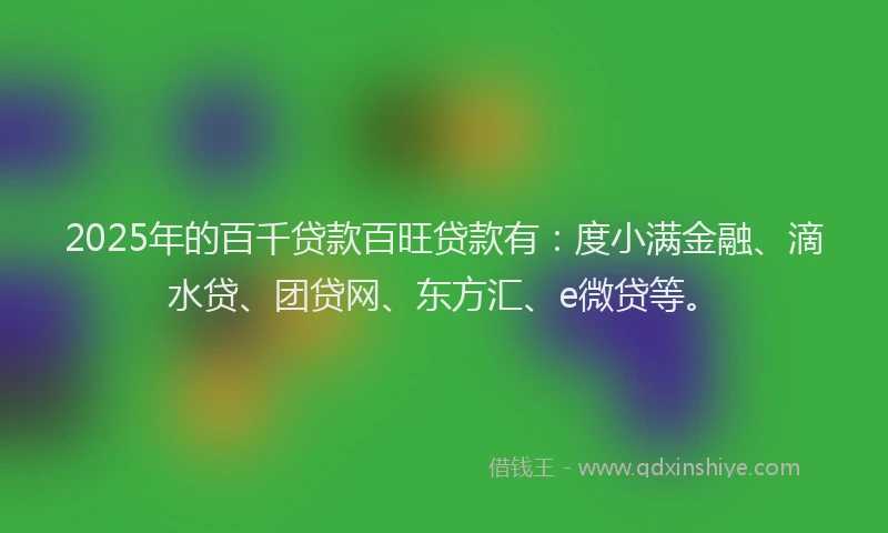 2025年的百千贷款百旺贷款有：度小满金融、滴水贷、团贷网、东方汇、e微贷等。