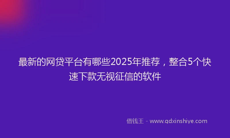 最新的网贷平台有哪些2025年推荐，整合5个快速下款无视征信的软件