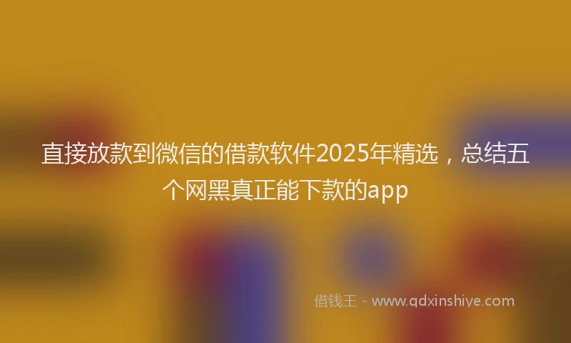 直接放款到微信的借款软件2025年精选，总结五个网黑真正能下款的app