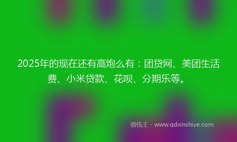2025年的现在还有高炮么有：团贷网、美团生活费、小米贷款、花呗、分期乐等。