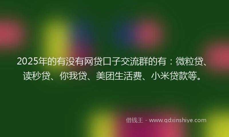 2025年的有没有网贷口子交流群的有：微粒贷、读秒贷、你我贷、美团生活费、小米贷款等。