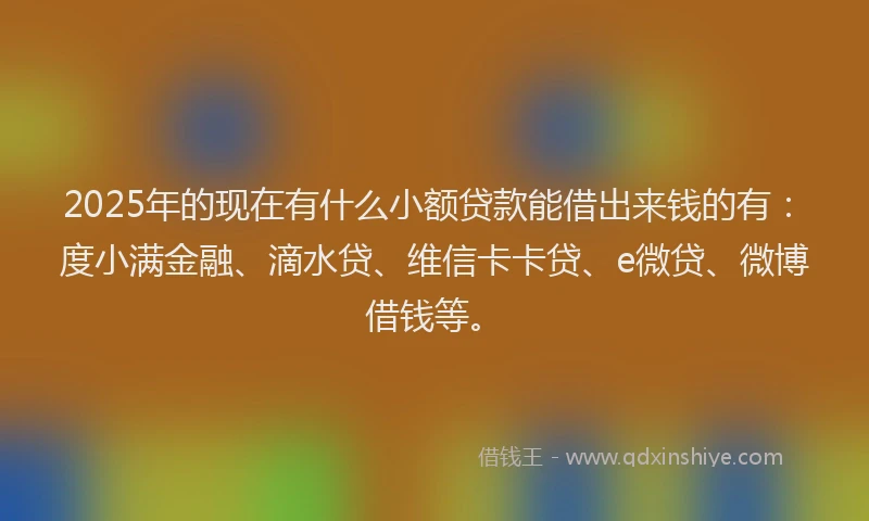 2025年的现在有什么小额贷款能借出来钱的有：度小满金融、滴水贷、维信卡卡贷、e微贷、微博借钱等。