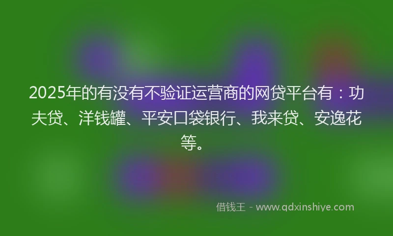 2025年的有没有不验证运营商的网贷平台有：功夫贷、洋钱罐、平安口袋银行、我来贷、安逸花等。