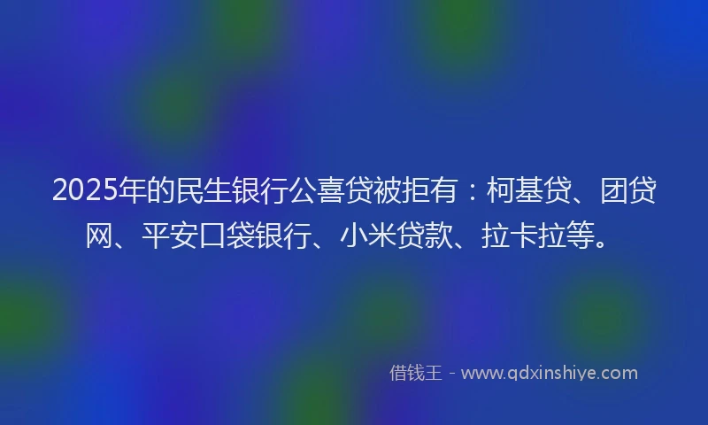 2025年的民生银行公喜贷被拒有：柯基贷、团贷网、平安口袋银行、小米贷款、拉卡拉等。