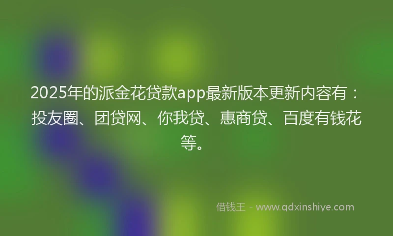 2025年的派金花贷款app最新版本更新内容有：投友圈、团贷网、你我贷、惠商贷、百度有钱花等。