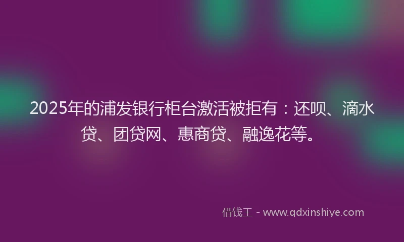 2025年的浦发银行柜台激活被拒有：还呗、滴水贷、团贷网、惠商贷、融逸花等。