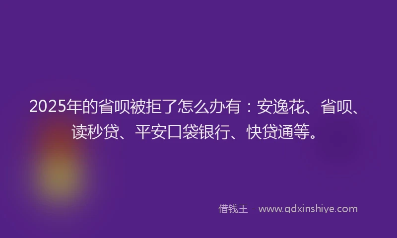 2025年的省呗被拒了怎么办有：安逸花、省呗、读秒贷、平安口袋银行、快贷通等。