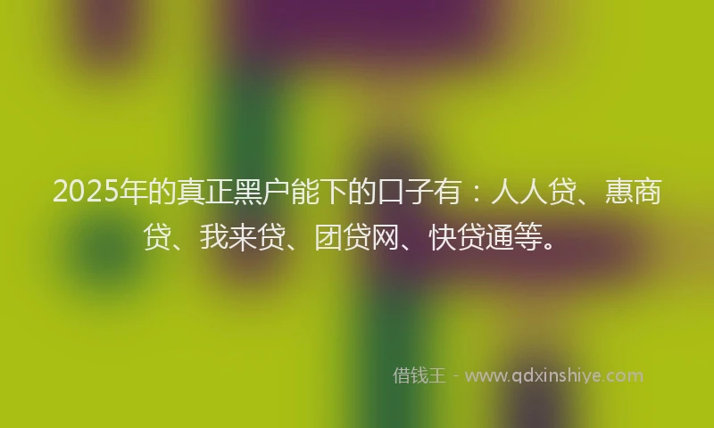 2025年的真正黑户能下的口子有：人人贷、惠商贷、我来贷、团贷网、快贷通等。