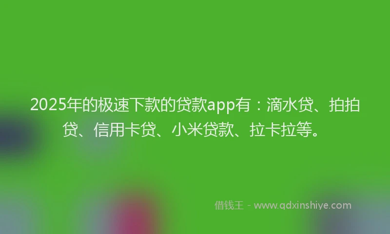 2025年的极速下款的贷款app有：滴水贷、拍拍贷、信用卡贷、小米贷款、拉卡拉等。