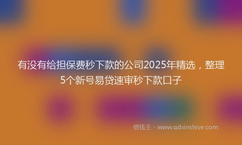 有没有给担保费秒下款的公司2025年精选，整理5个新号易贷速审秒下款口子
