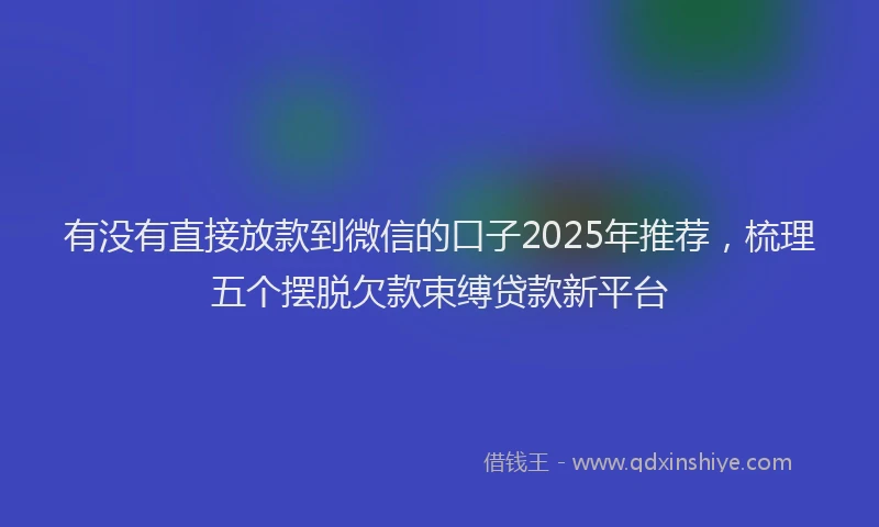 有没有直接放款到微信的口子2025年推荐，梳理五个摆脱欠款束缚贷款新平台