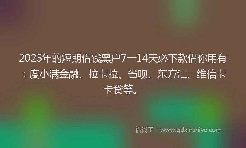 2025年的短期借钱黑户7一14天必下款借你用有：度小满金融、拉卡拉、省呗、东方汇、维信卡卡贷等。