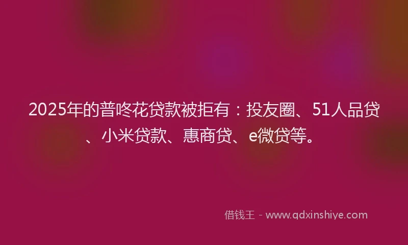2025年的普咚花贷款被拒有：投友圈、51人品贷、小米贷款、惠商贷、e微贷等。