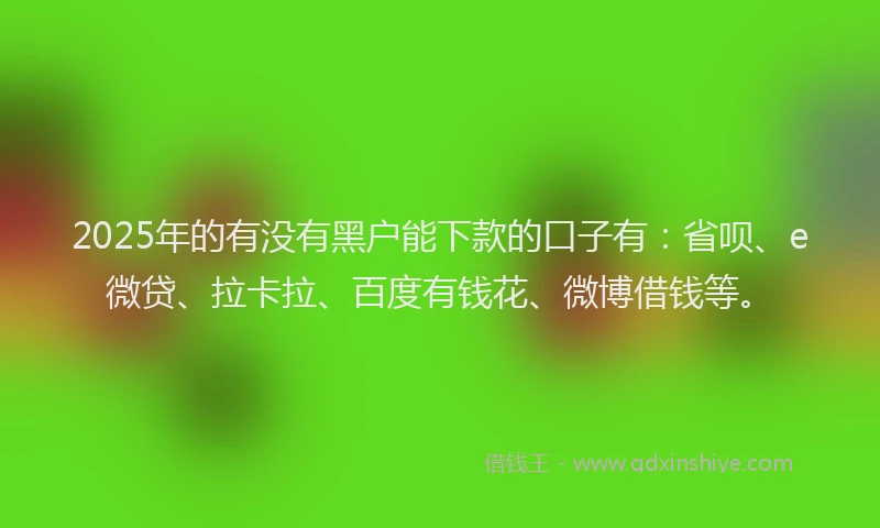 2025年的有没有黑户能下款的口子有：省呗、e微贷、拉卡拉、百度有钱花、微博借钱等。