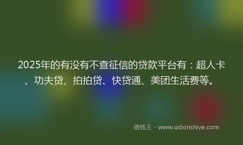 2025年的有没有不查征信的贷款平台有：超人卡、功夫贷、拍拍贷、快贷通、美团生活费等。