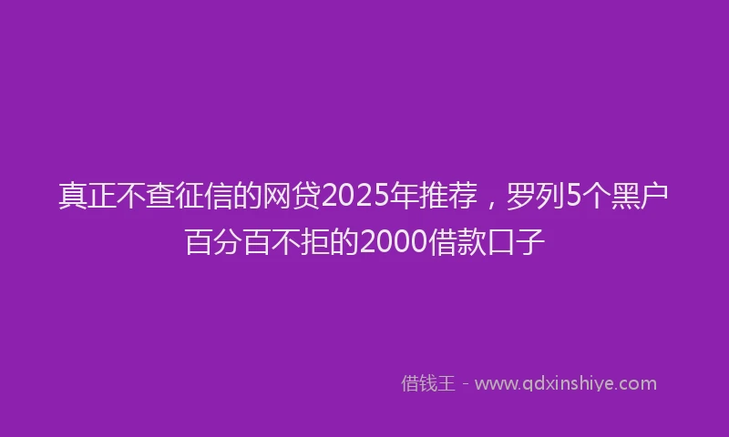 真正不查征信的网贷2025年推荐，罗列5个黑户百分百不拒的2000借款口子