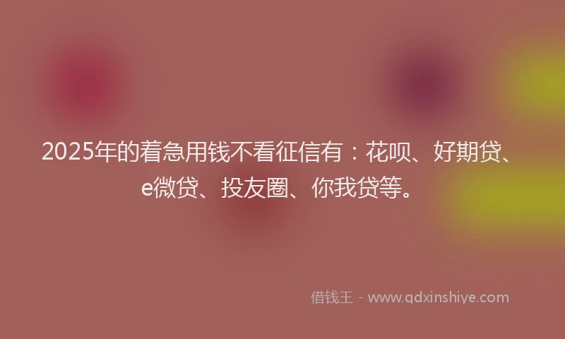 2025年的着急用钱不看征信有：花呗、好期贷、e微贷、投友圈、你我贷等。