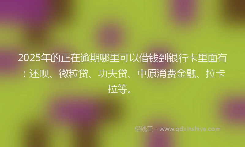 2025年的正在逾期哪里可以借钱到银行卡里面有：还呗、微粒贷、功夫贷、中原消费金融、拉卡拉等。