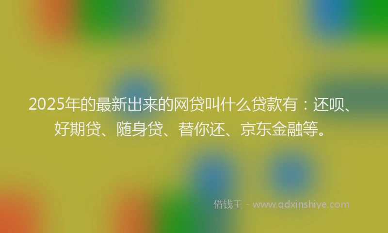 2025年的最新出来的网贷叫什么贷款有：还呗、好期贷、随身贷、替你还、京东金融等。