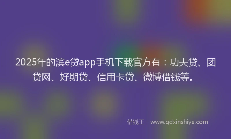 2025年的滨e贷app手机下载官方有：功夫贷、团贷网、好期贷、信用卡贷、微博借钱等。