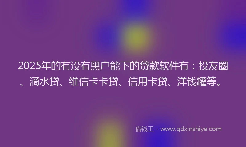 2025年的有没有黑户能下的贷款软件有：投友圈、滴水贷、维信卡卡贷、信用卡贷、洋钱罐等。