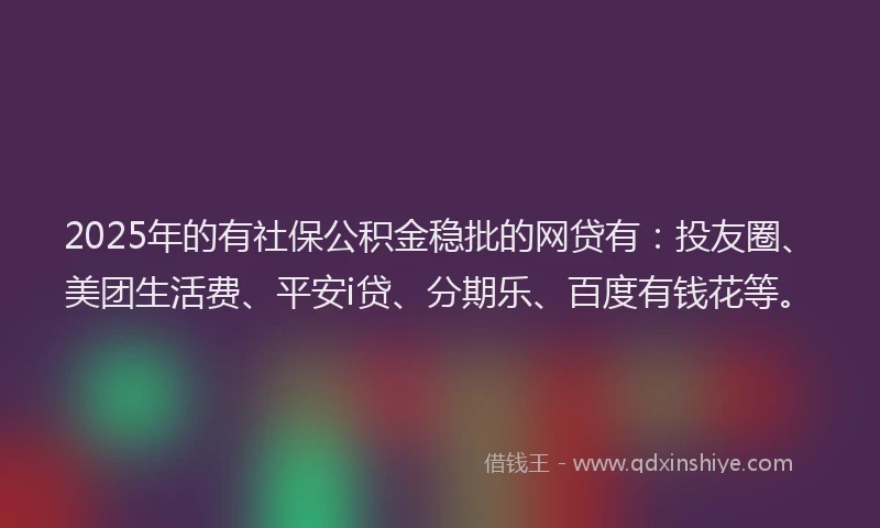 2025年的有社保公积金稳批的网贷有：投友圈、美团生活费、平安i贷、分期乐、百度有钱花等。