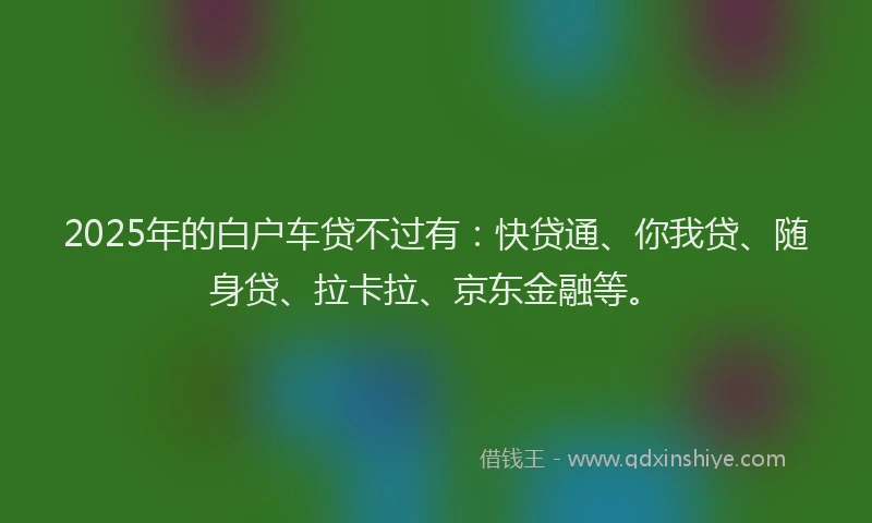 2025年的白户车贷不过有：快贷通、你我贷、随身贷、拉卡拉、京东金融等。