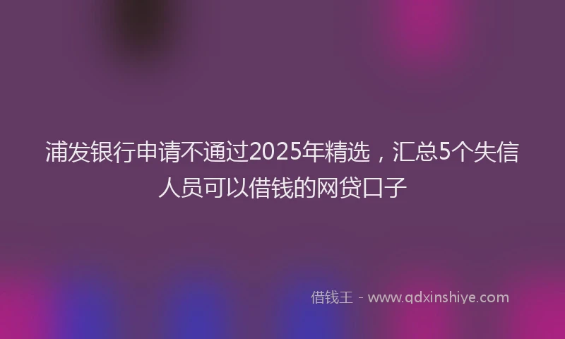 浦发银行申请不通过2025年精选，汇总5个失信人员可以借钱的网贷口子