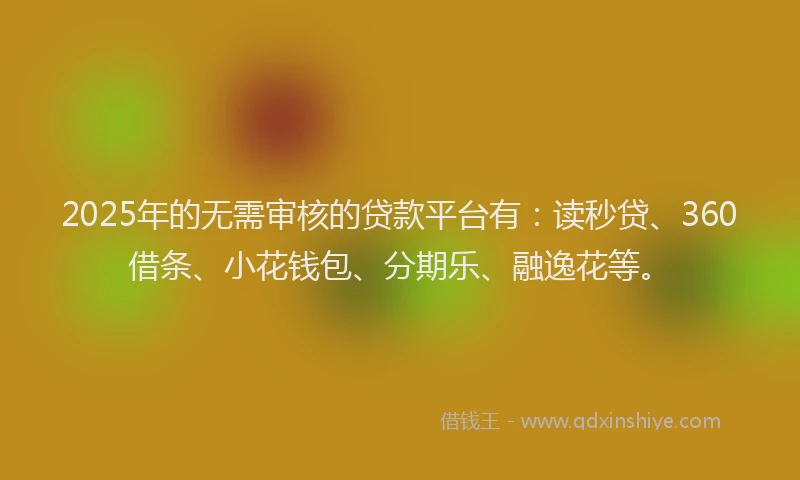 2025年的无需审核的贷款平台有：读秒贷、360借条、小花钱包、分期乐、融逸花等。