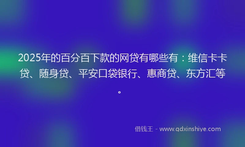 2025年的百分百下款的网贷有哪些有：维信卡卡贷、随身贷、平安口袋银行、惠商贷、东方汇等。