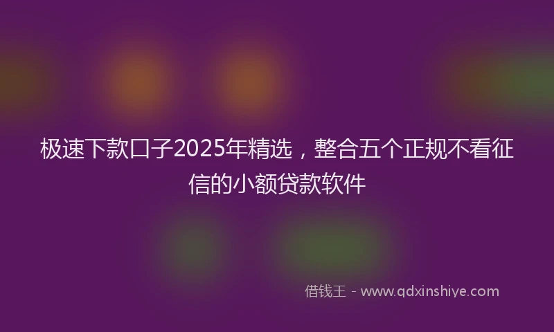 极速下款口子2025年精选，整合五个正规不看征信的小额贷款软件