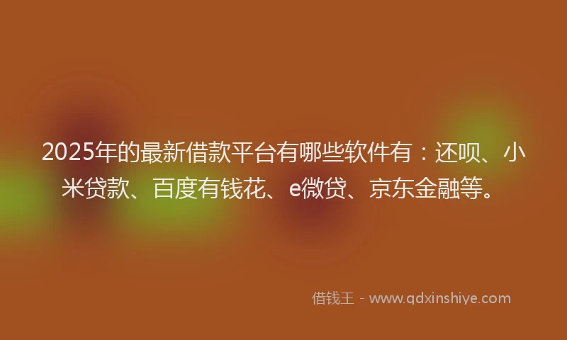 2025年的最新借款平台有哪些软件有：还呗、小米贷款、百度有钱花、e微贷、京东金融等。
