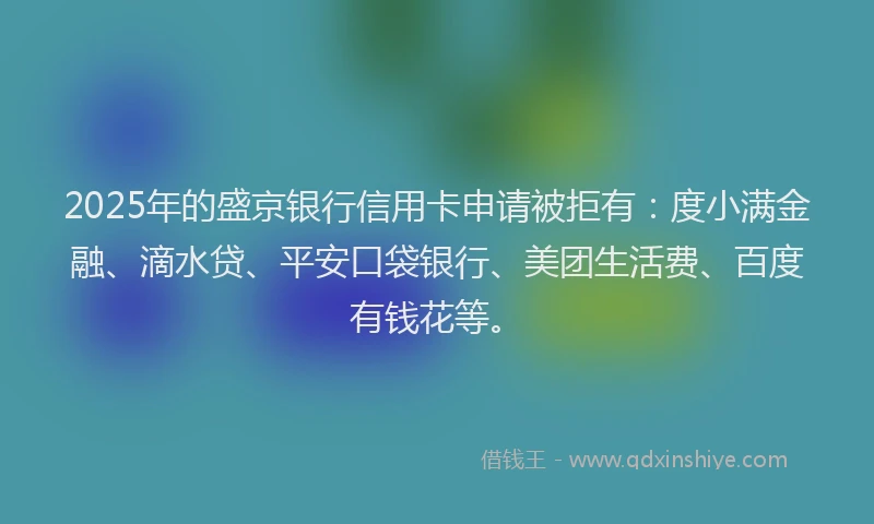 2025年的盛京银行信用卡申请被拒有：度小满金融、滴水贷、平安口袋银行、美团生活费、百度有钱花等。