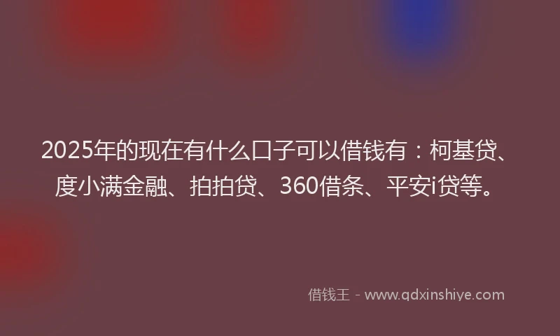 2025年的现在有什么口子可以借钱有：柯基贷、度小满金融、拍拍贷、360借条、平安i贷等。