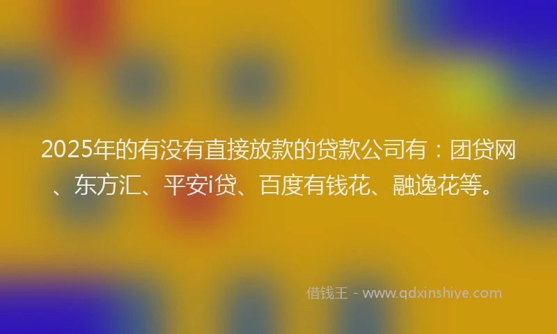 2025年的有没有直接放款的贷款公司有：团贷网、东方汇、平安i贷、百度有钱花、融逸花等。