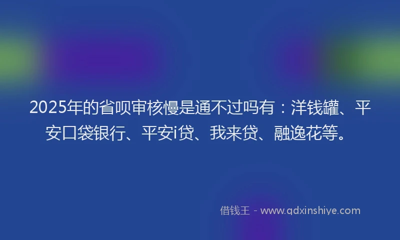 2025年的省呗审核慢是通不过吗有：洋钱罐、平安口袋银行、平安i贷、我来贷、融逸花等。