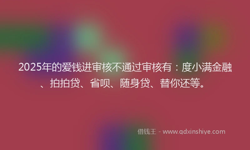 2025年的爱钱进审核不通过审核有：度小满金融、拍拍贷、省呗、随身贷、替你还等。